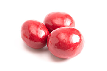 Red Coated Chocolate Covered Dried Fruit on a White Background