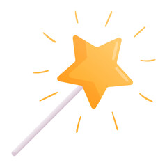 Vector simple isolated icon. Children magic wand sticker with shining star at the end. Design element of magic and sorcery.