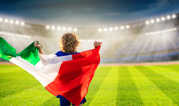 Italy football team supporter on stadium. - Powered by Adobe