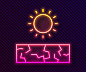 Glowing neon line Drought icon isolated on black background. Vector