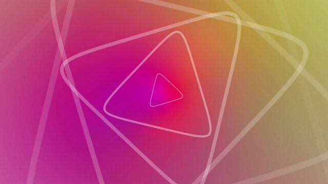 Colorful abstract background loop in pink, purple and orange with radiating triangle geometric figures. Background footage material.
