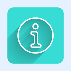 White line Information icon isolated with long shadow background. Green square button. Vector