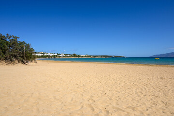 Fototapeta na wymiar Santa Maria beach with soft sand on Paros island, Cyclades, Greece