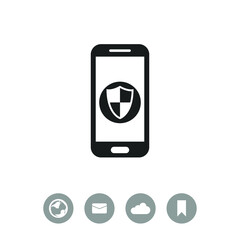 Smartphone protection vector icon. Smartphone with shield.