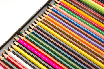 Coloured pencils in a box