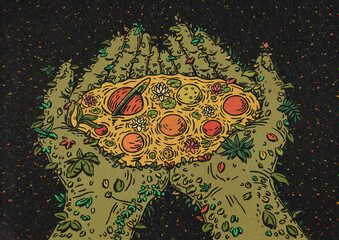 Palms With Plants Holding Planets