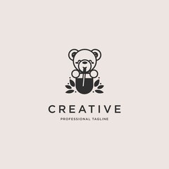 panda tea cup logo vector icon illustration