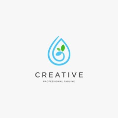 Water Leaf Logo, Icon water drop eco leaves logo design template.