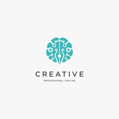 abstract tech brain logo design vector