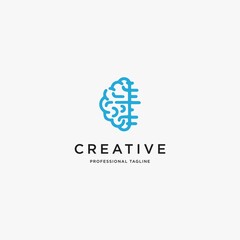 abstract tech brain logo design vector