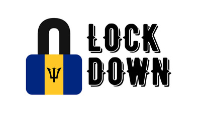 Barbados Lockdown for Coronavirus Outbreak quarantine. Covid-19 Pandemic Crisis Emergency. Barbados flag lockdown concept illustration on white background 
