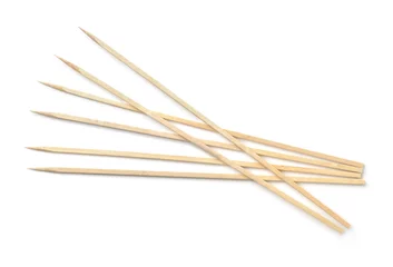 Poster Top view of long bamboo wood  BBQ skewers © Coprid