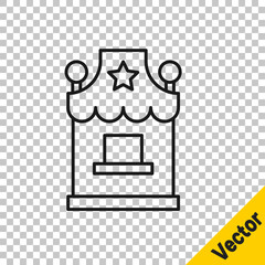 Black line Ticket box office icon isolated on transparent background. Ticket booth for the sale of tickets for attractions and sports. Vector