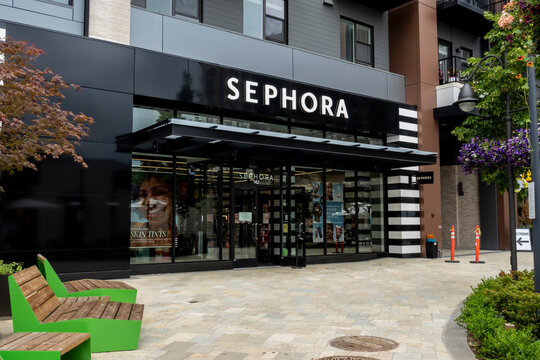 Kirkland, WA USA - circa July 2021: Street view of a Sephora makeup and beauty shop in the Totem Lake shopping area