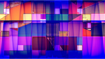 Composition numérique abstraite, géométrique, rythmée par les couleurs.