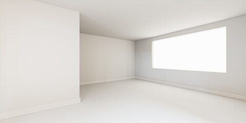 Interior Space. Empty White Room Background with a White Floor. 3D Render.