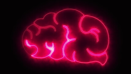 Computer generated icon of the human brain with neon light running through the meanders. 3d rendering