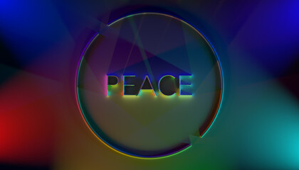 Colorful 3D Rendered PEACE Title with Ring Background and Long Shadows