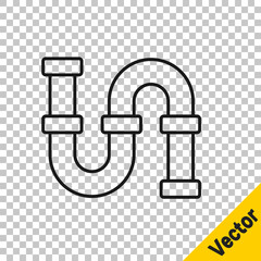 Black line Industry metallic pipe icon isolated on transparent background. Plumbing pipeline parts of different shapes. Vector