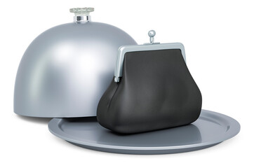 Restaurant cloche with purse, 3D rendering