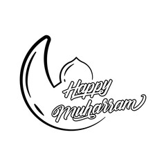 text line art happy muharram in isolated