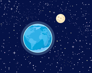 Obraz na płótnie Canvas Earth and Moon in night starry sky