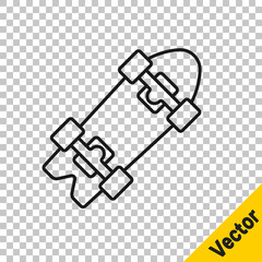 Black line Longboard or skateboard cruiser icon isolated on transparent background. Extreme sport. Sport equipment. Vector