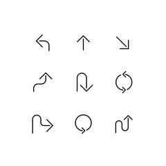 Arrow symbols. Black icon set. Direction vector sign set. Way finding signboard minimalist icon. Illustration 8 eps editable.