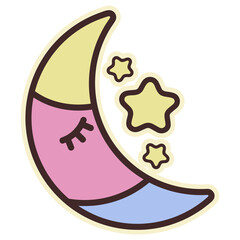 Moon doodle style. Pink, yellow, blue.