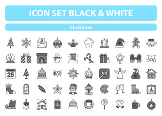 50 Christmas icon set black and white
