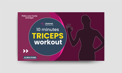 video thumbnail for Fitness, gym or workout channel and web banner template. Thumbnails for social media