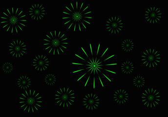 Green geometric sparks for holidays and celebrations in black background 