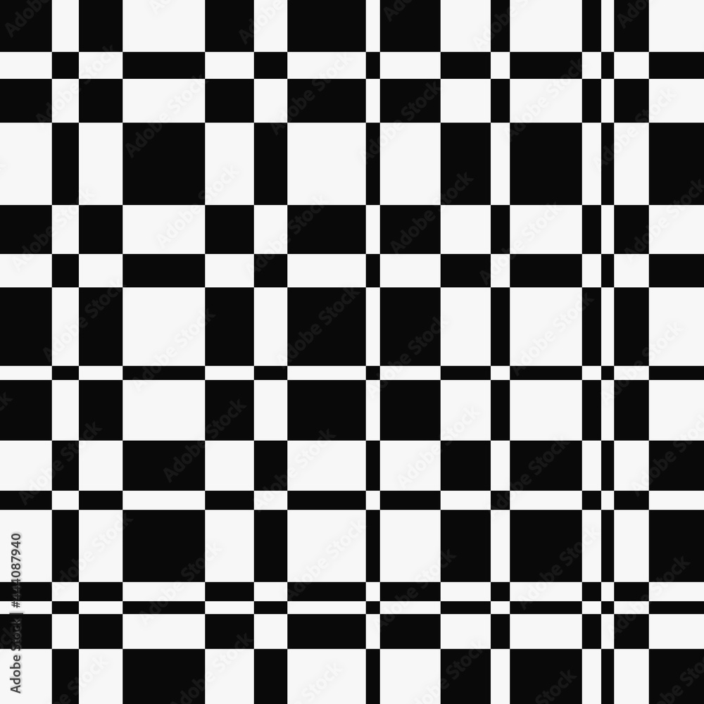 Poster wrong chess board. vector checker squares and rectangles. black and white decor tiles.