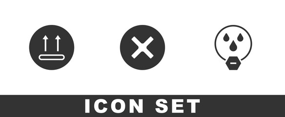 Set Temperature wash, X Mark, Cross in circle and Water drop forbidden icon. Vector