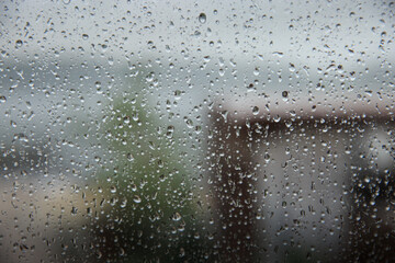 Drops on the windowpane when it rains