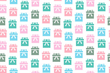 Gift box seamless pattern on transparent background. Repetitive vector illustration of colourful gift boxes. 