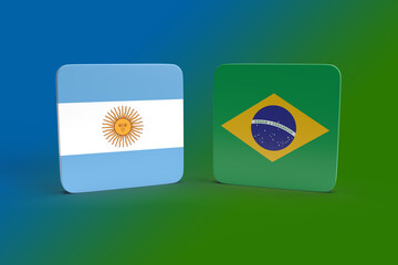3D Icon of Argentina and Brazil Flag For Football or Sport Competition - obrazy, fototapety, plakaty