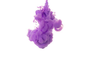 dissolving clouds of purple ink in water on a white background.