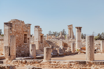 Ancient ruins of colonnaded portico in the Sanctuary of Apollo Hylates near Limassol, Cyprus