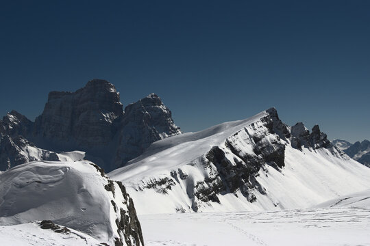 mondeval and pelmo peaks in the dolomites