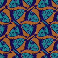 Fototapeta premium Vector seamless pattern illustration design of abstract lined surreal faces