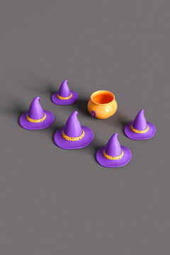 purple witch hat on dark grey background