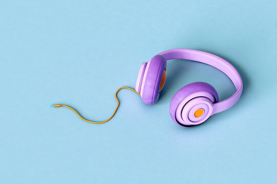 one Violet headphones on blue background