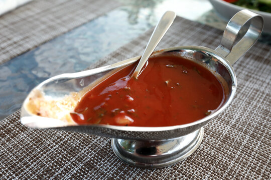 Barbecue sauce in gravy boat
