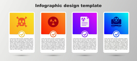 Set Bones and skull warning, Radioactive, Radiation document and cargo train. Business infographic template. Vector