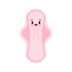 Cute women sanitary napkin pad emoji hygienic icon isolated on white background. Flat design cartoon kawaii style illustration of feminine intimate hygiene products.