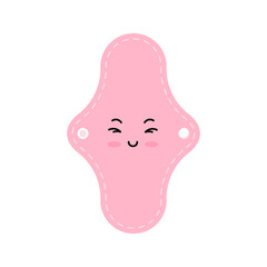 Reusable sanitary menstrual cloth pads emoticon isolated on white background. Zero waste supplies for personal hygiene character. Sustainable lifestyle. Flat design cartoon style illustration.