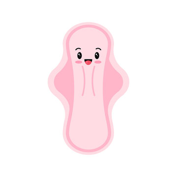 Cute women sanitary napkin pad emoji hygienic icon isolated on white background. Flat design cartoon kawaii style illustration of feminine intimate hygiene products.