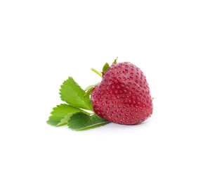 Ripe strawberry with leaves.