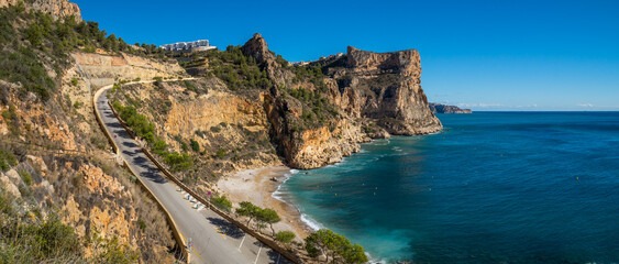 Fototapeta na wymiar coastal panorama of Cumbre del Sol Cala Moraig and the Mediterranean sea in Spain